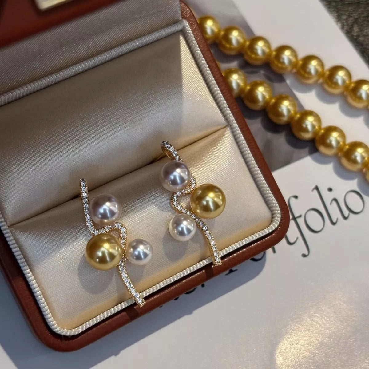 Pearl & Zircon Dangle Earrings in Gold - women's dangle earrings