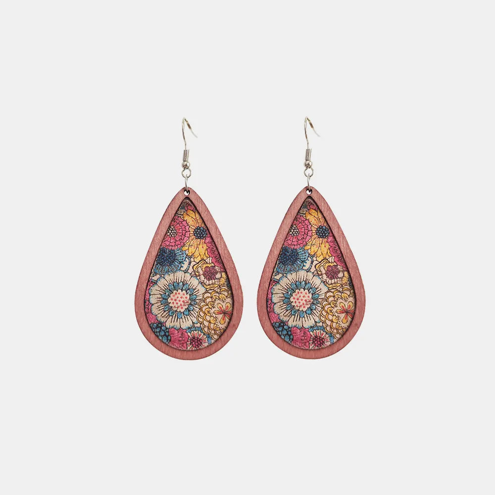 Floral Wood Teardrop Earrings in Dusty Pink - women's drop earrings