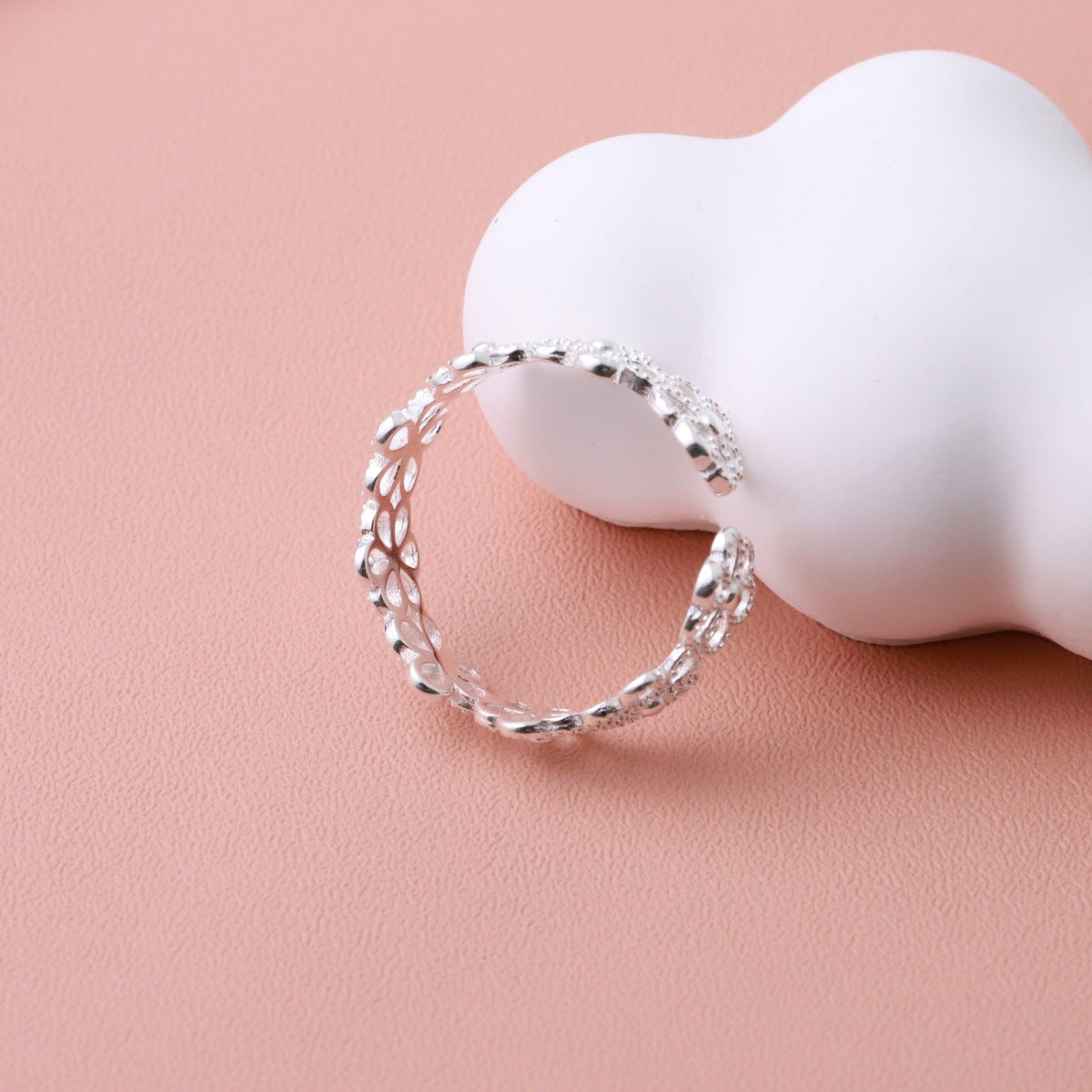 Floral Adjustable Open Ring - alternate ring view