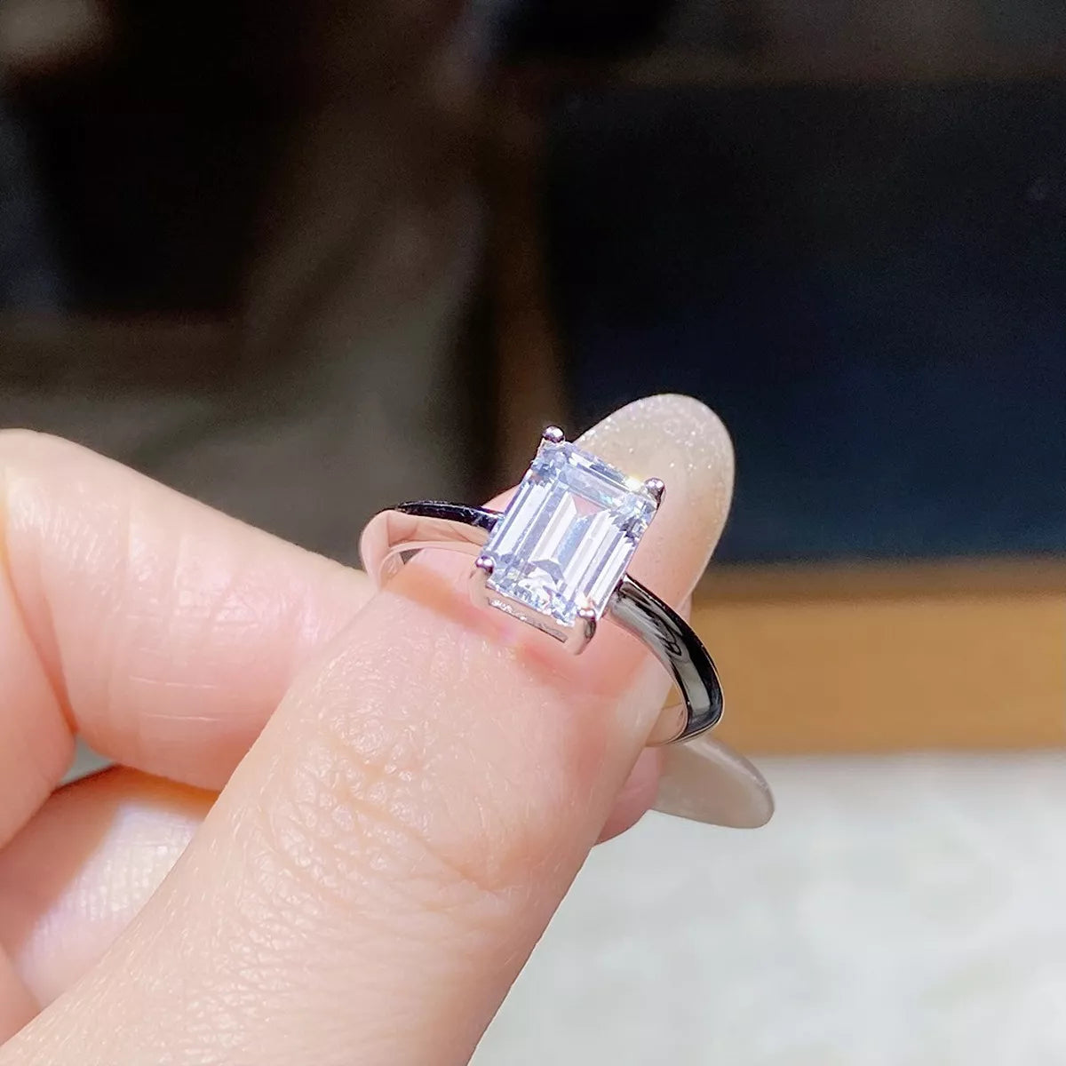 2 Carat Sterling Silver Moissanite Geometric Ring in Silver - women's ring