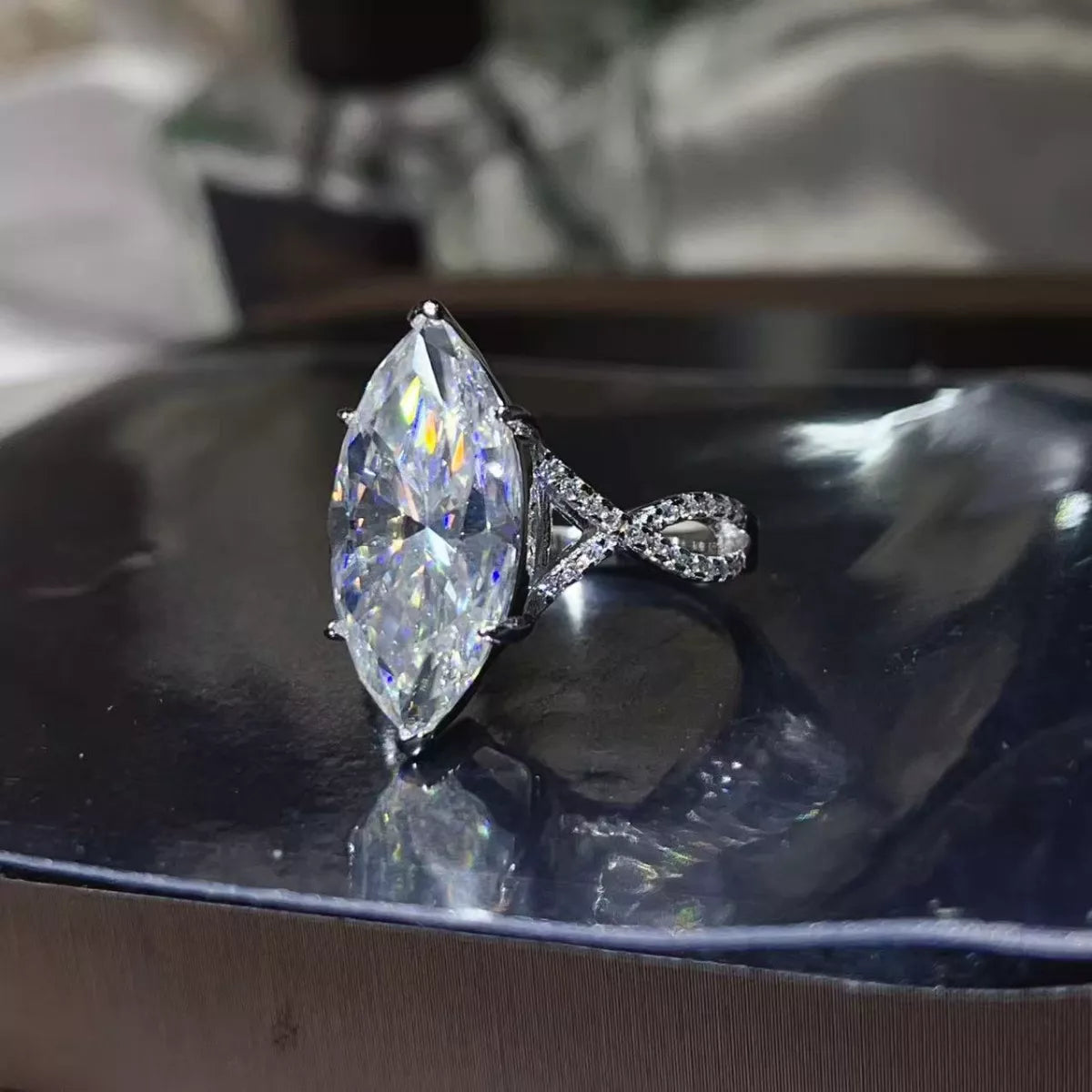 10 Carat Moissanite Sterling Silver Ring in Silver - women's ring