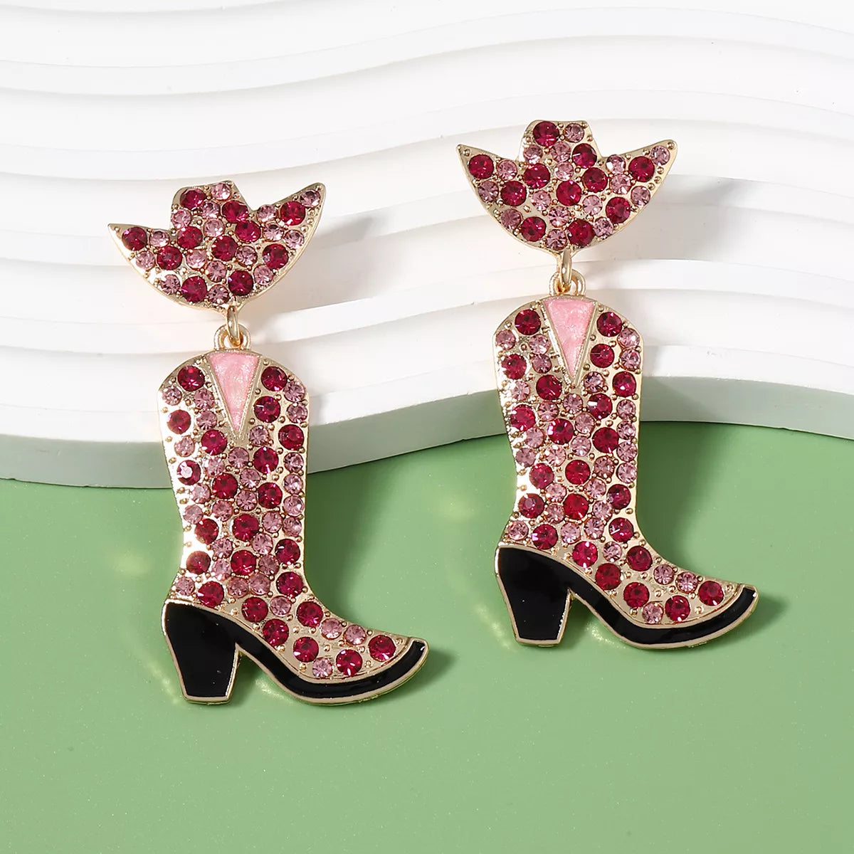 Rhinestone Cowboy Boot Dangle Earrings in Royal Blue - women's dangle earrings