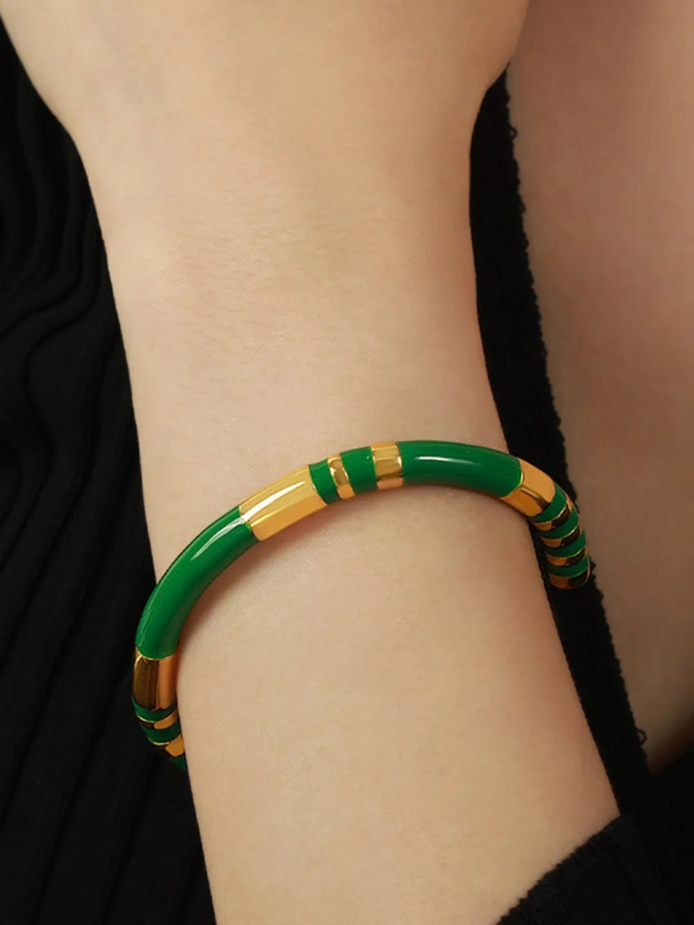 Enamel Titanium Steel Cuff Bracelet in Dark Green - women's cuff bracelet