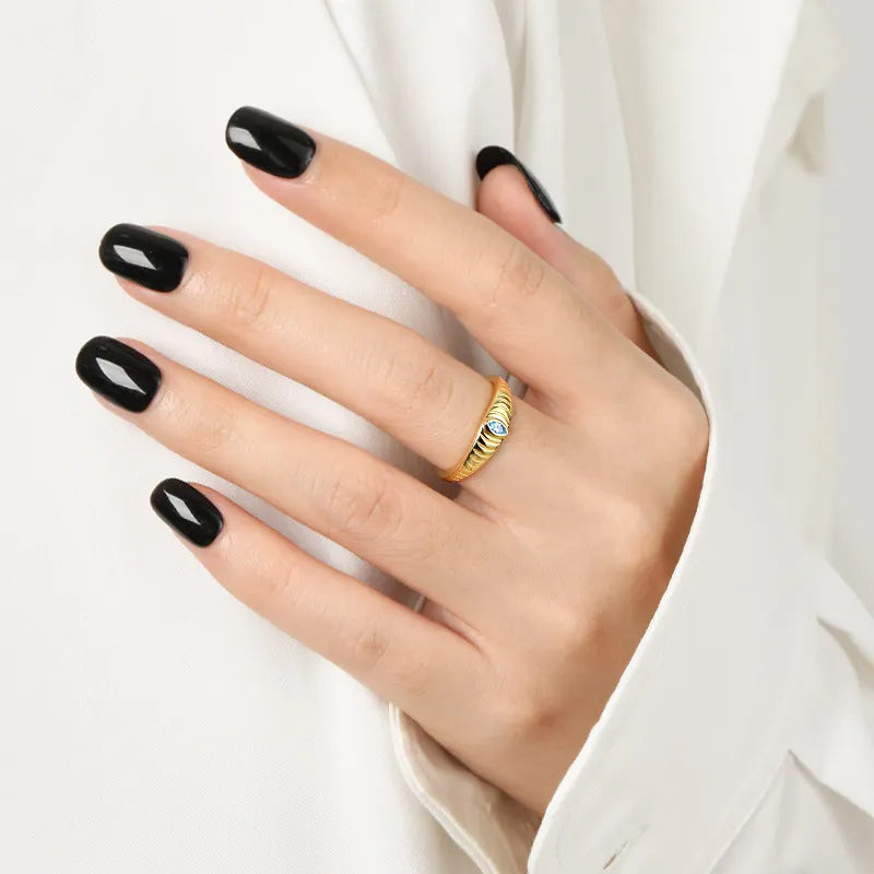 Sterling Silver Inlaid Zircon Ring in Gold - women's ring