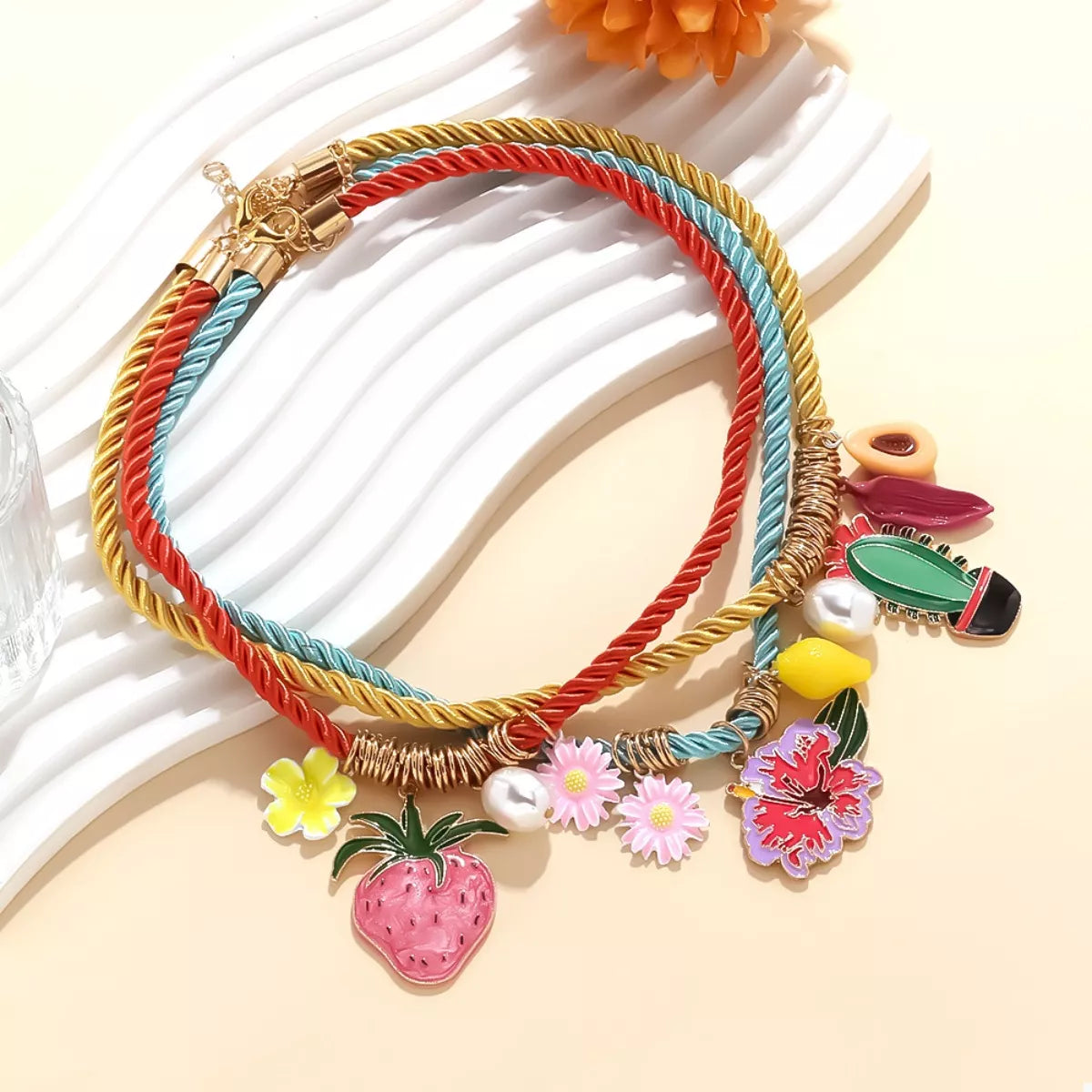 3 Piece Colorful Rope Charm Necklace in Color - women's necklace
