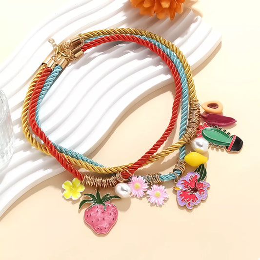 3 Piece Colorful Rope Charm Necklace in Color - women's necklace