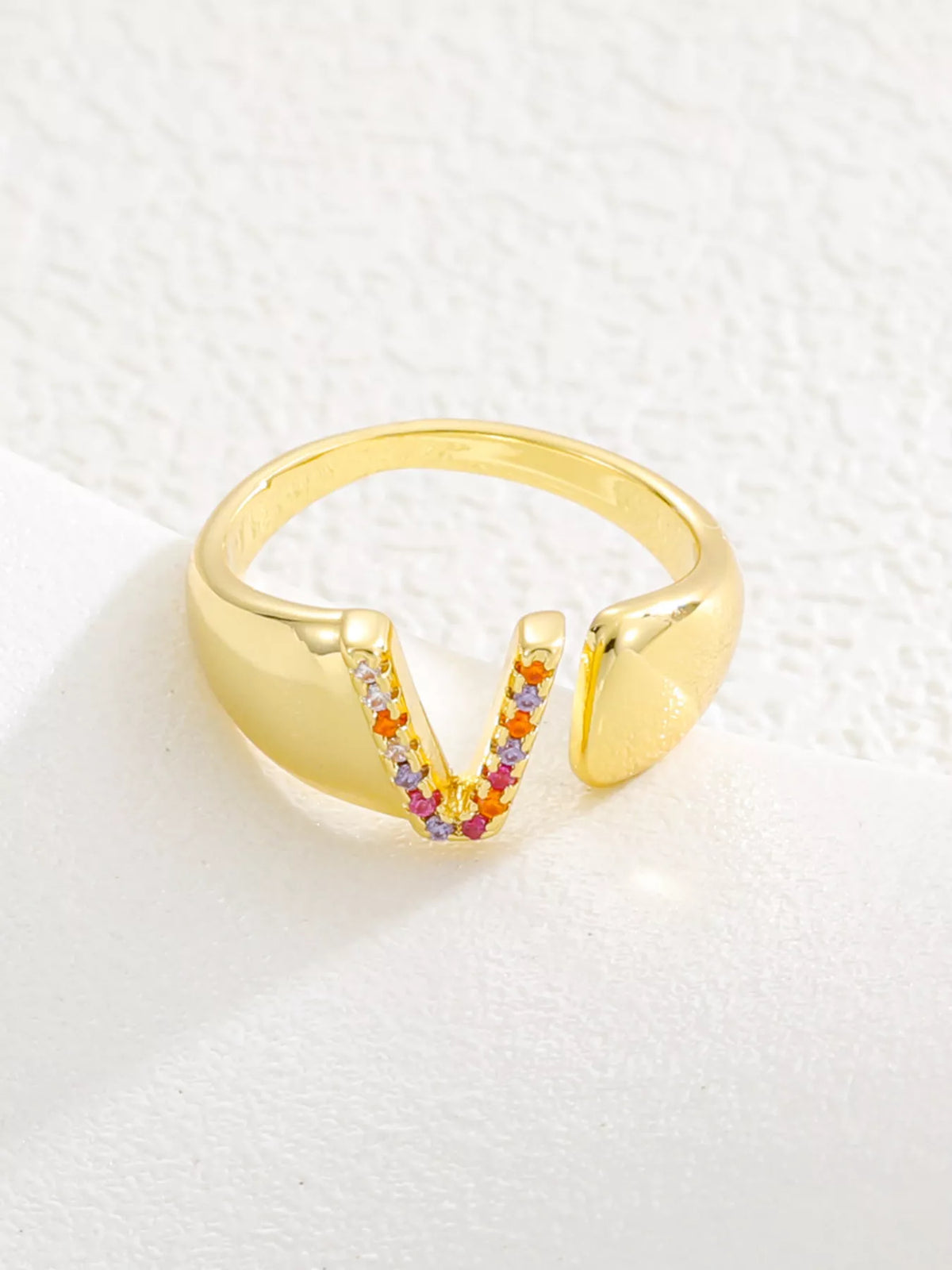18K Gold-Plated Zircon Letter Ring in Y - women's ring