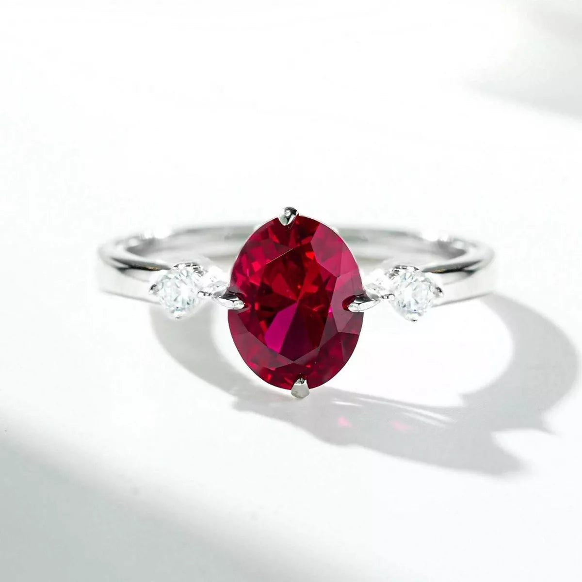 Sterling Silver Zircon Oval-Cut Ring in Burgundy - women's ring
