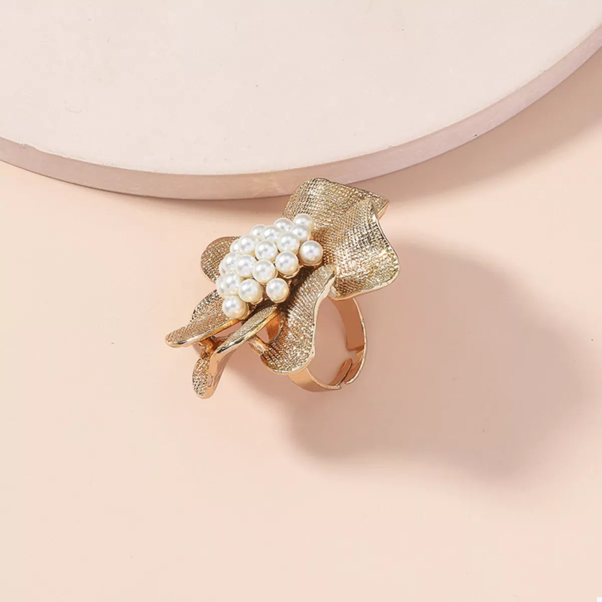 18K Gold-Plated Pearl Flower Ring - alternate ring view