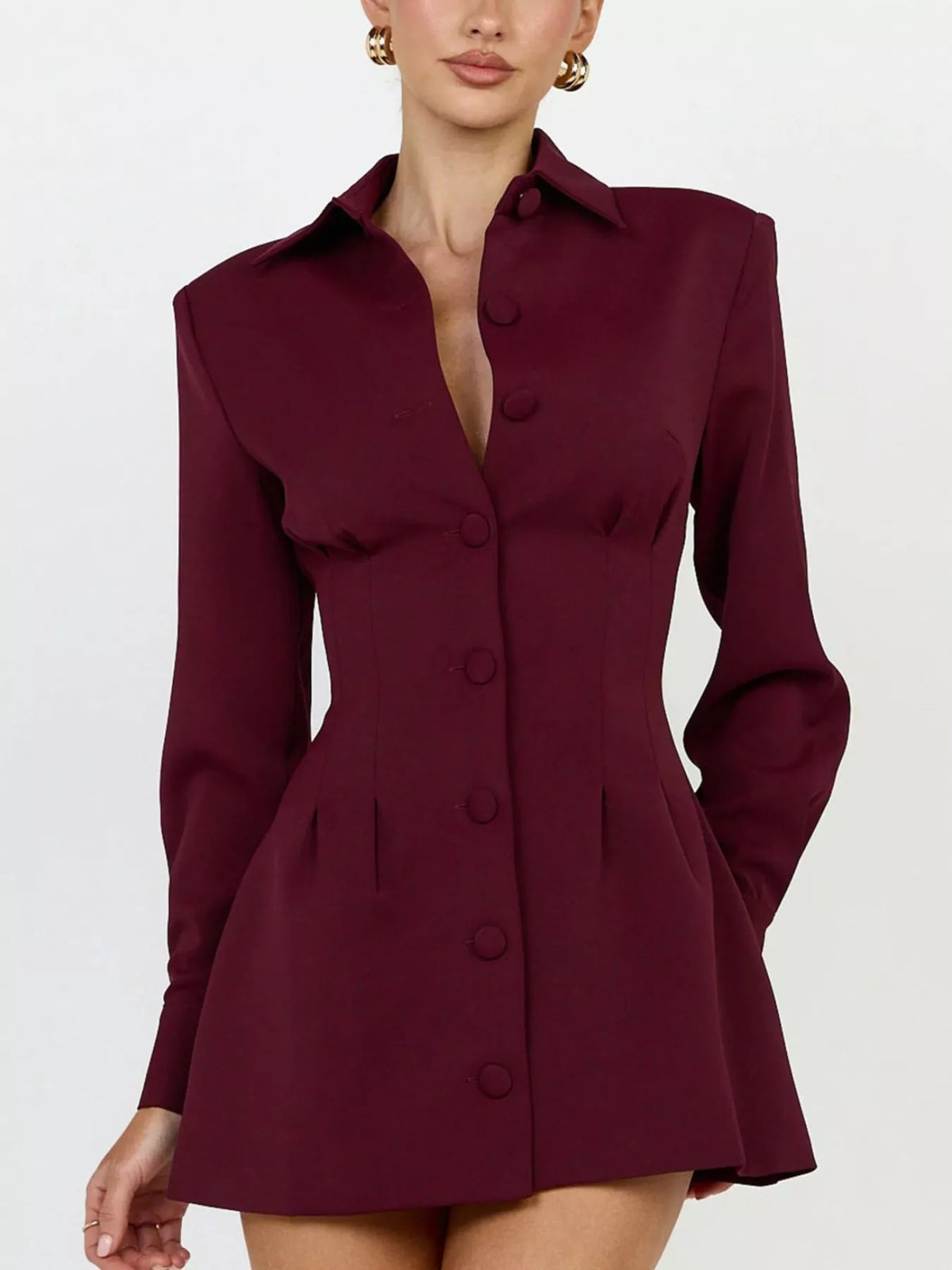 Corset-Style Button-Down Blazer Dress in White - Blossom's