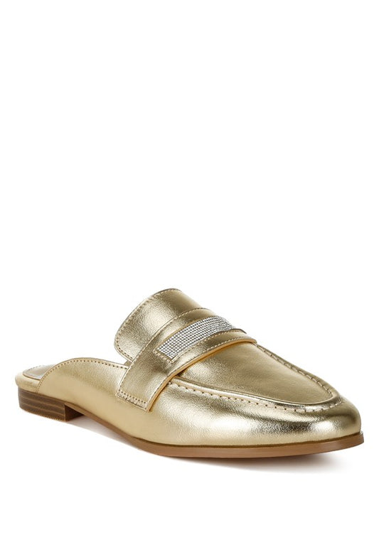 Rhinestone Gold Flat Mules