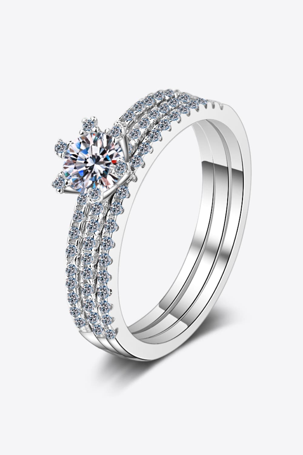 Moissanite Sterling Silver Ring Set - alternate ring view