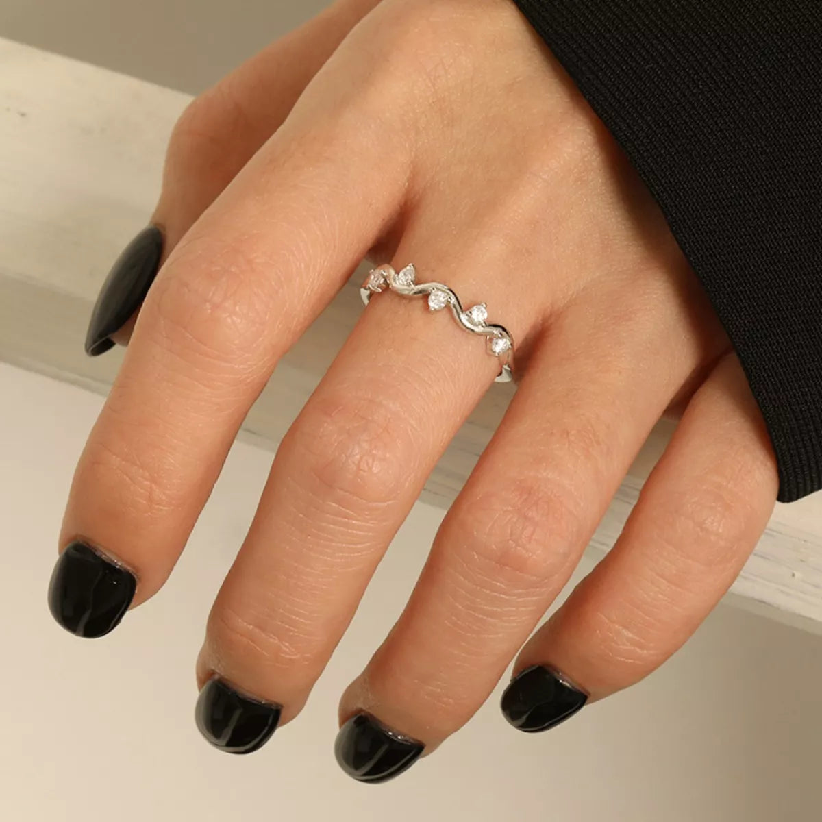 Sterling Silver Zircon Wave Ring in Silver - women's ring