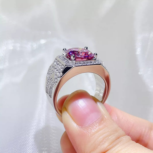 5 Carat Sterling Silver Moissanite Ring in Hot Pink - women's ring