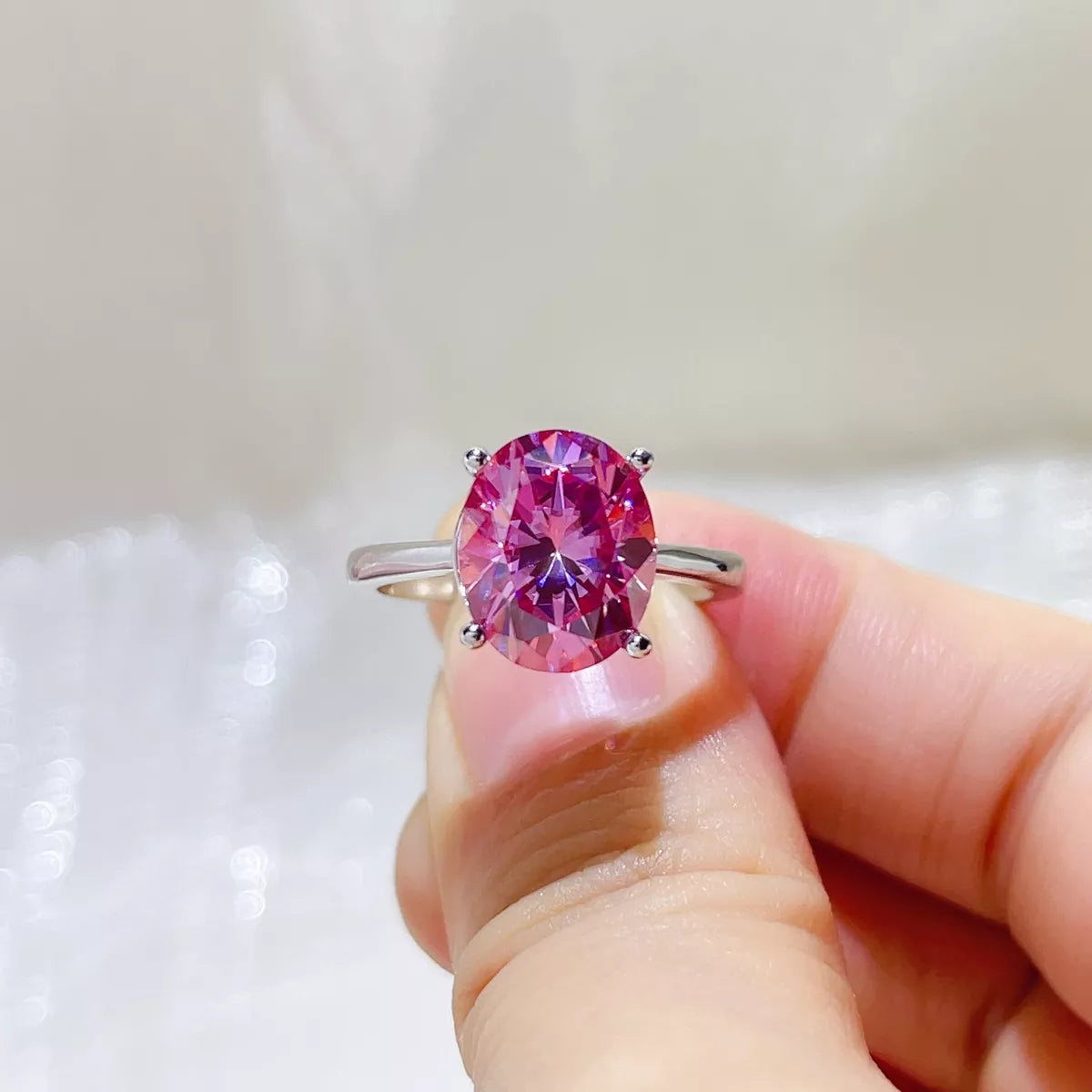 5 Carat Sterling Silver Moissanite Ring in Hot Pink - women's ring