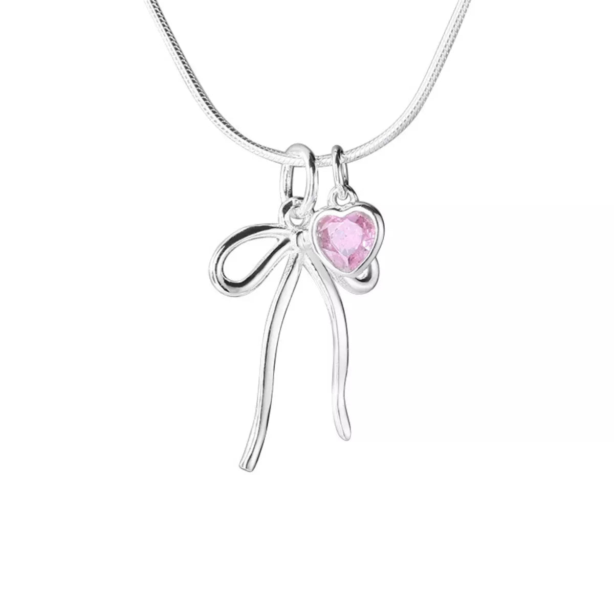 Bow & Heart Pendant Necklace - alternate necklace view
