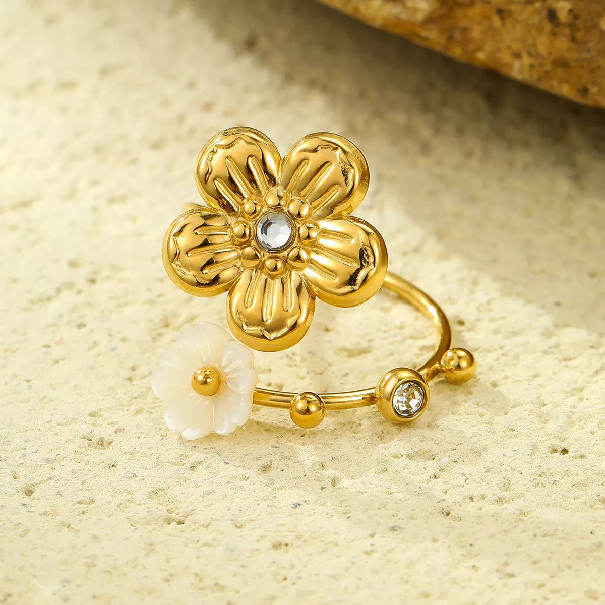 18K Gold-Plated Flower Open Ring in Gold - women's open ring