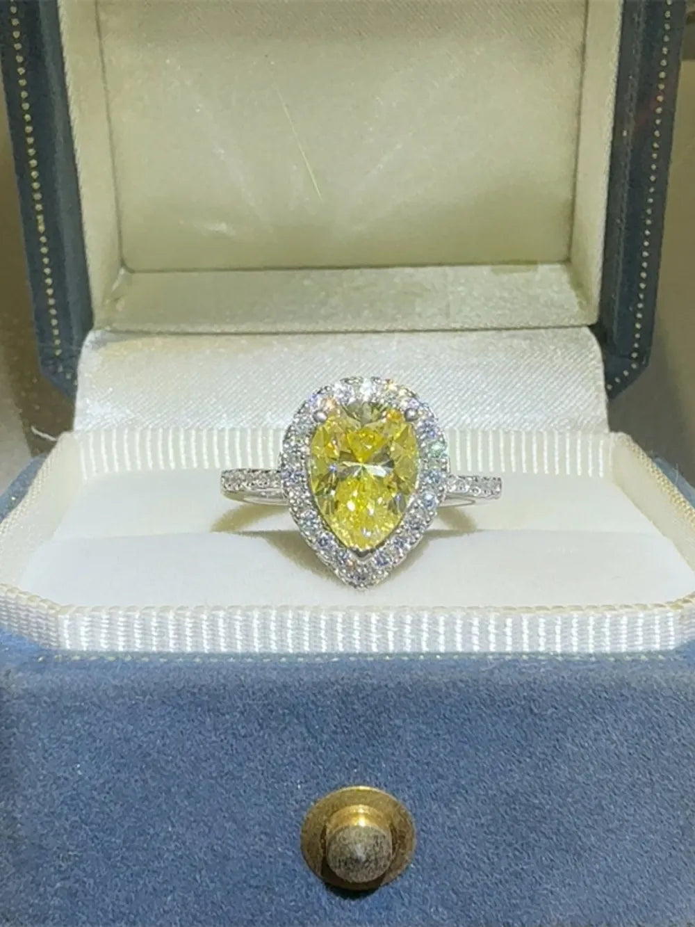2 Carat Moissanite Sterling Silver Teardrop Ring in Yellow - women's ring