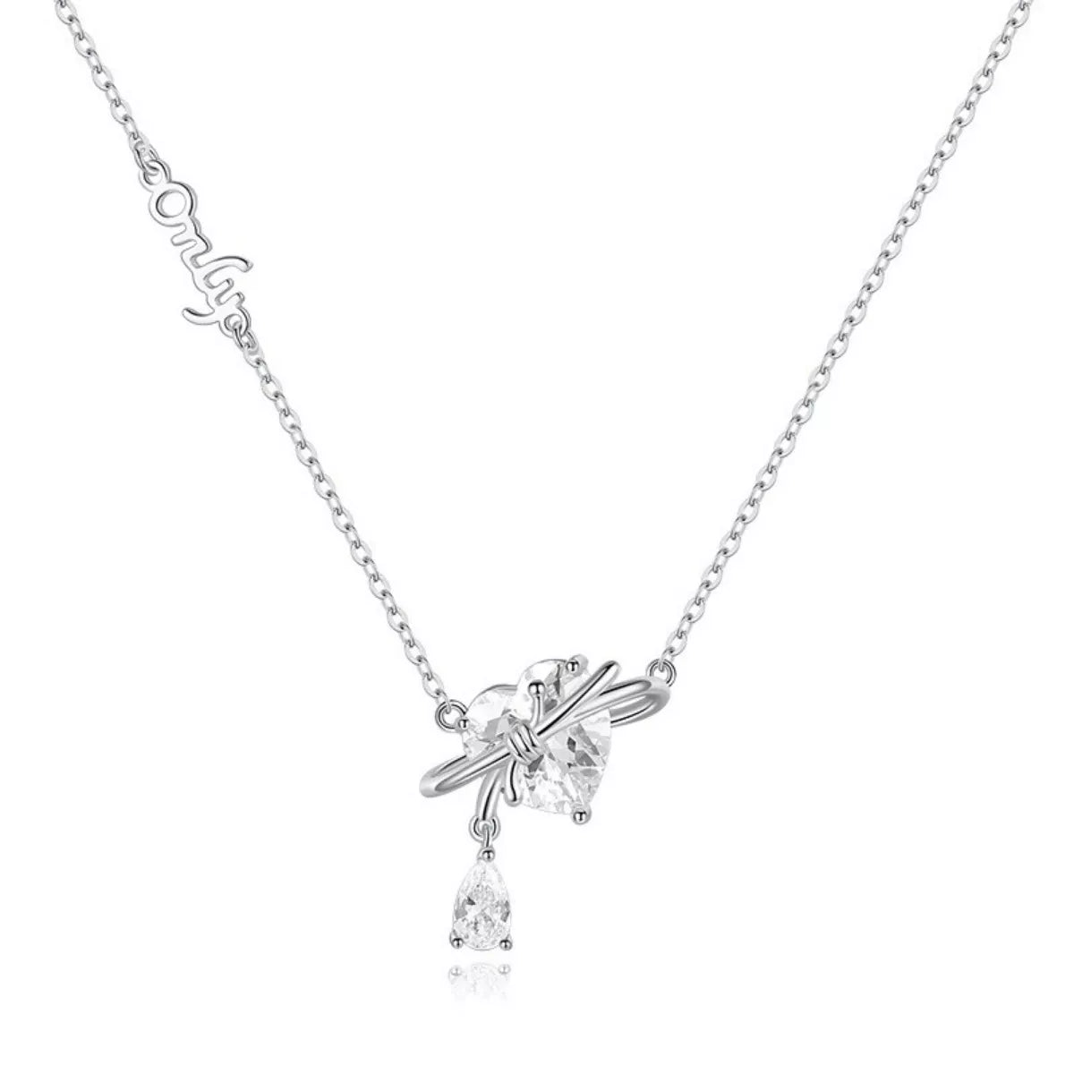 Sterling Silver Zircon Heart Necklace - alternate necklace view