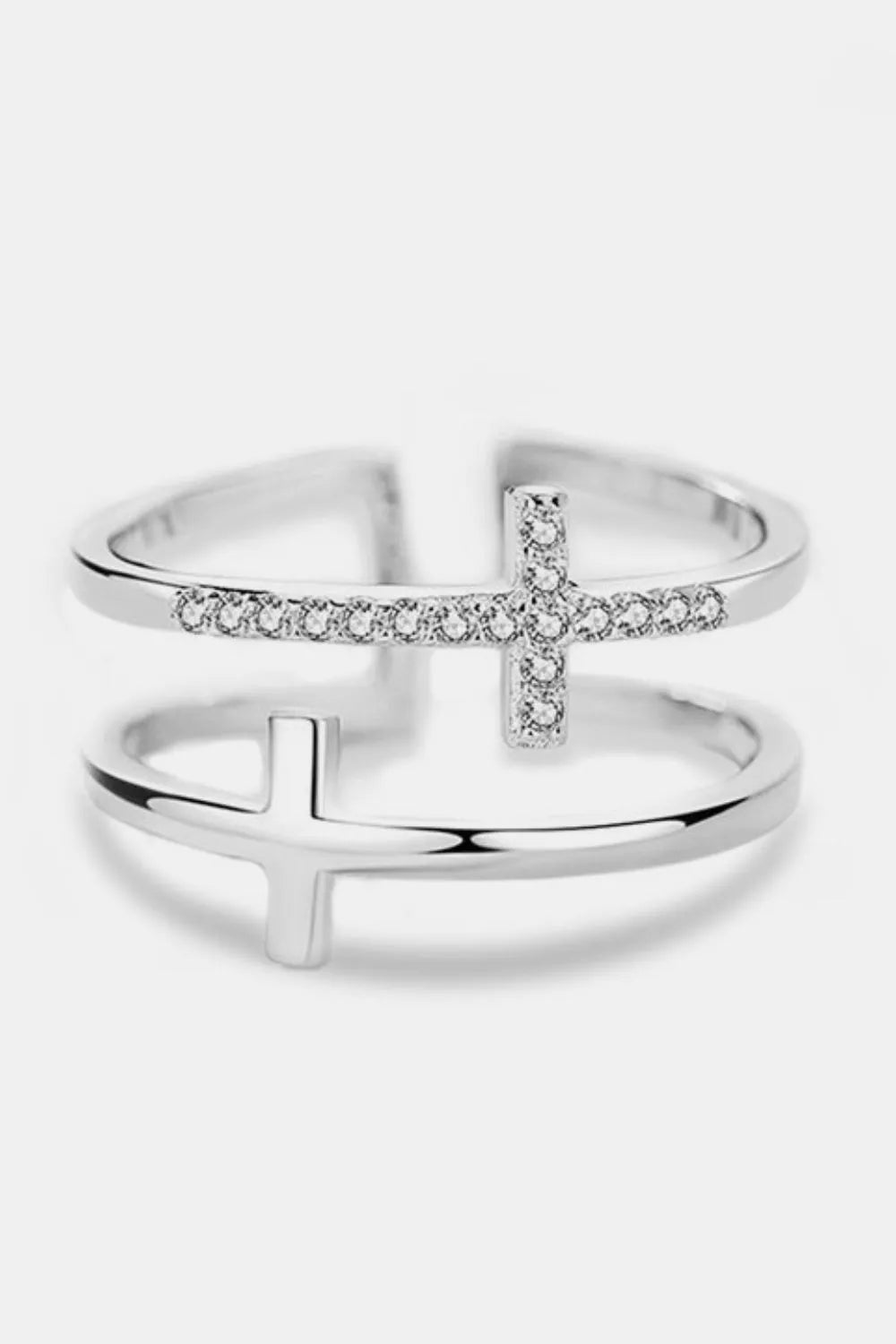 Sterling Silver Inland Zircon Cross Ring - alternate ring view