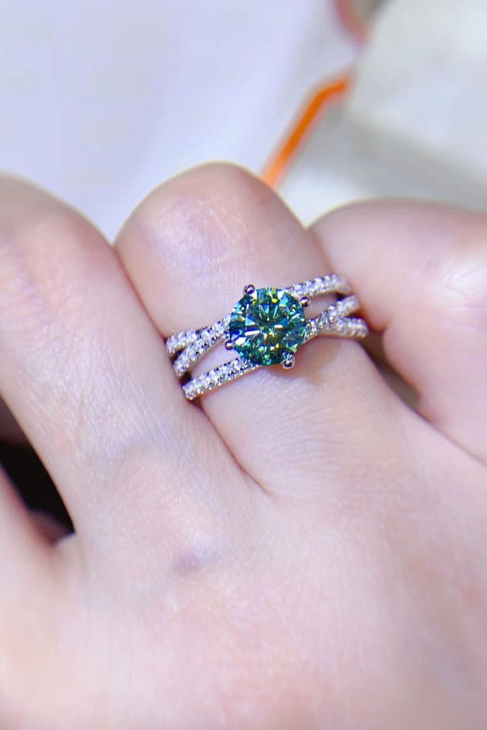 1 Carat Moissanite Contrast Sterling Silver Ring in Light Green - women's ring