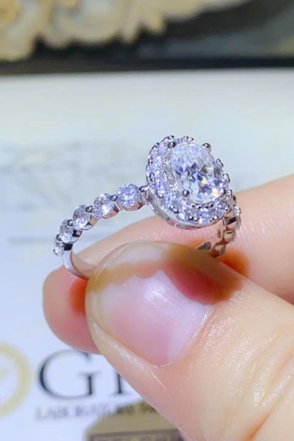 Adored 1 Carat Moissanite Sterling Silver Halo Ring in White - women's halo ring