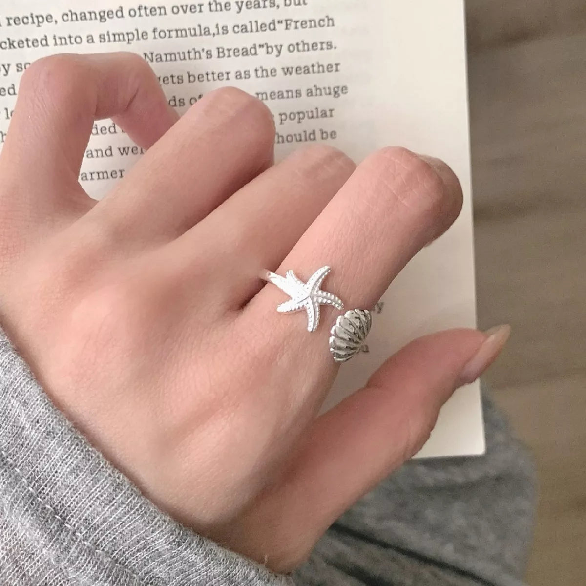 Starfish & Seashell Open Ring - alternate ring view