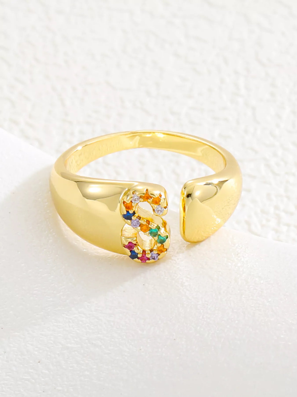 18K Gold-Plated Zircon Letter Ring in V - women's ring