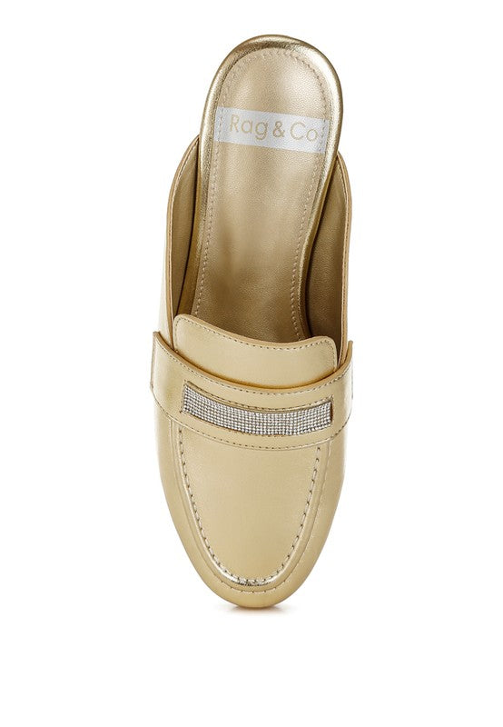 Rhinestone Gold Flat Mules