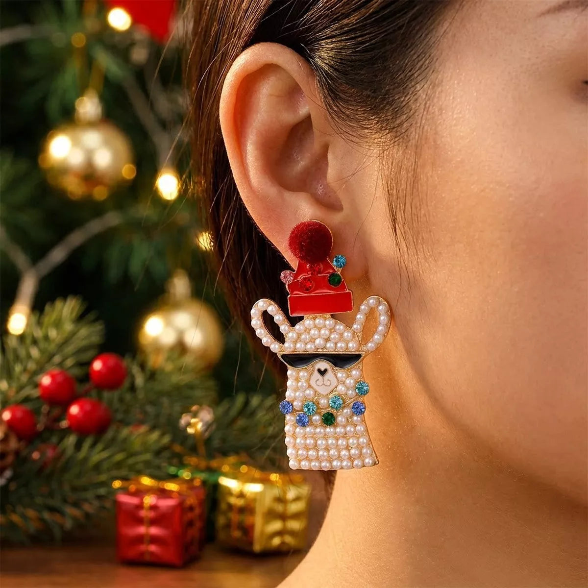 Christmas Rhinestone Earrings in Style E - women's earrings