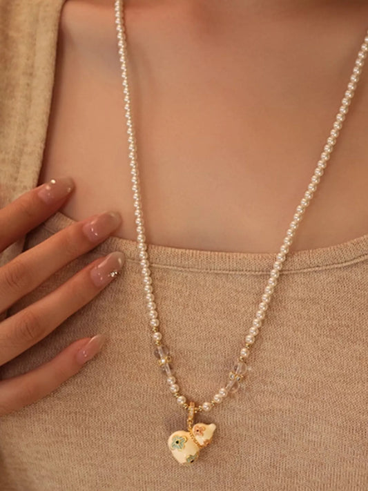 18K Gold-Plated Gourd Pendant Necklace in White - women's pendant necklace