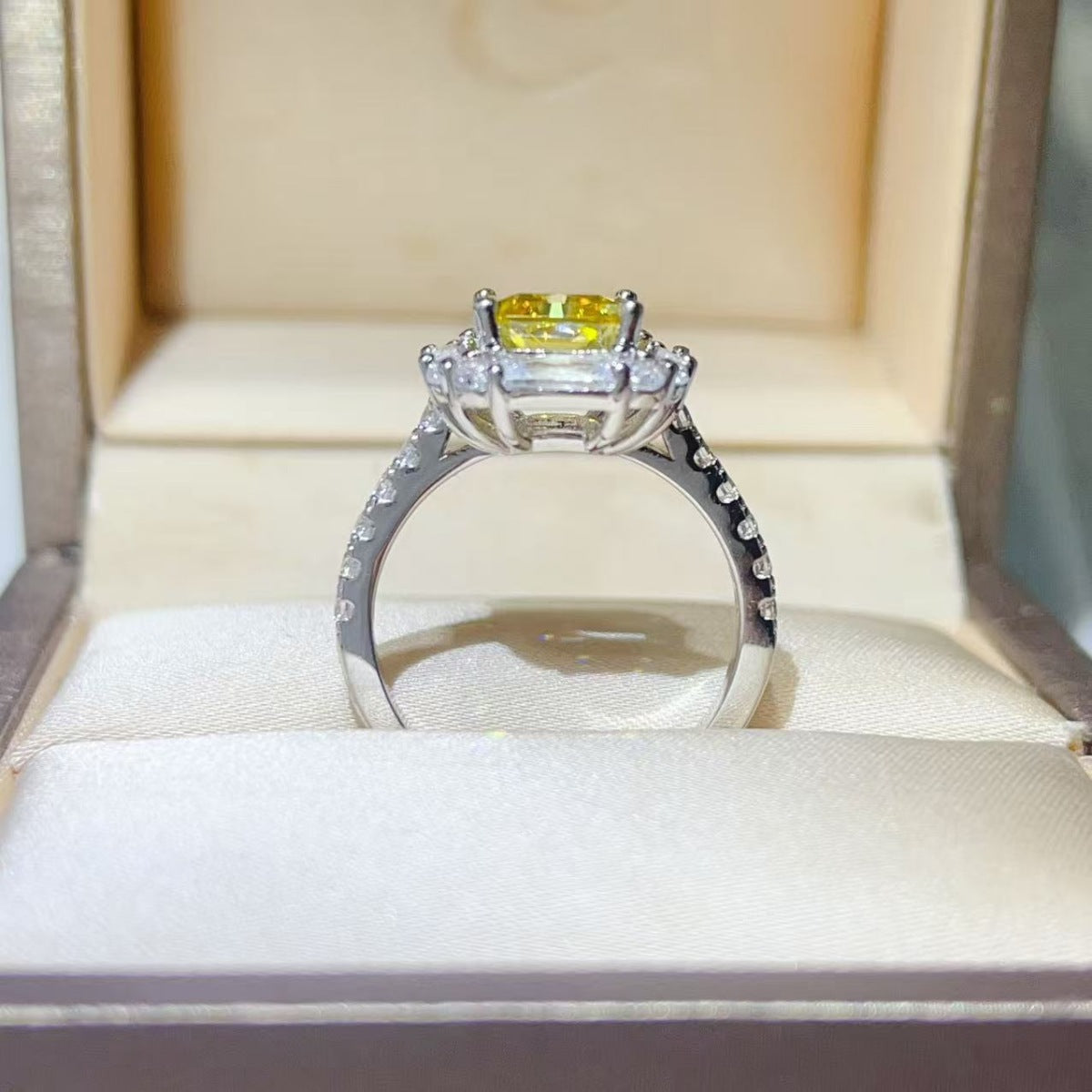 3 Carat Moissanite Sterling Silver Ring in Light Yellow - women's ring