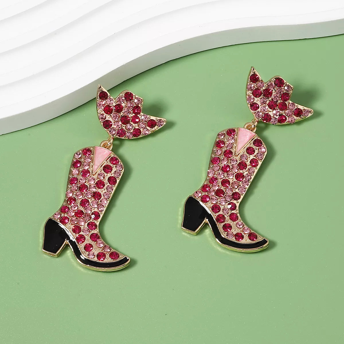 Rhinestone Cowboy Boot Dangle Earrings in Black - women's dangle earrings