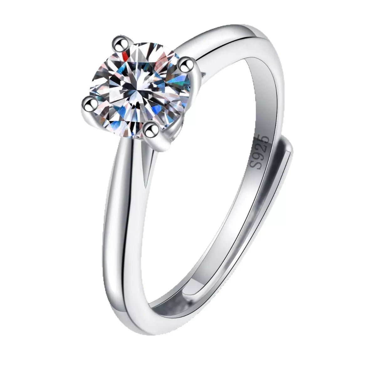1 Carat Moissanite Sterling Silver Ring - alternate ring view