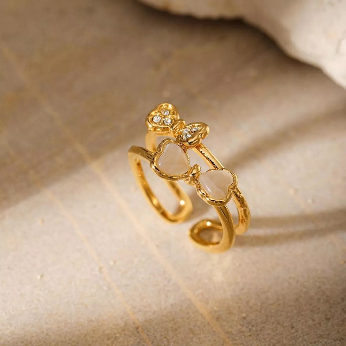 18K Gold-Plated Bow Open Ring in Gold - women's open ring