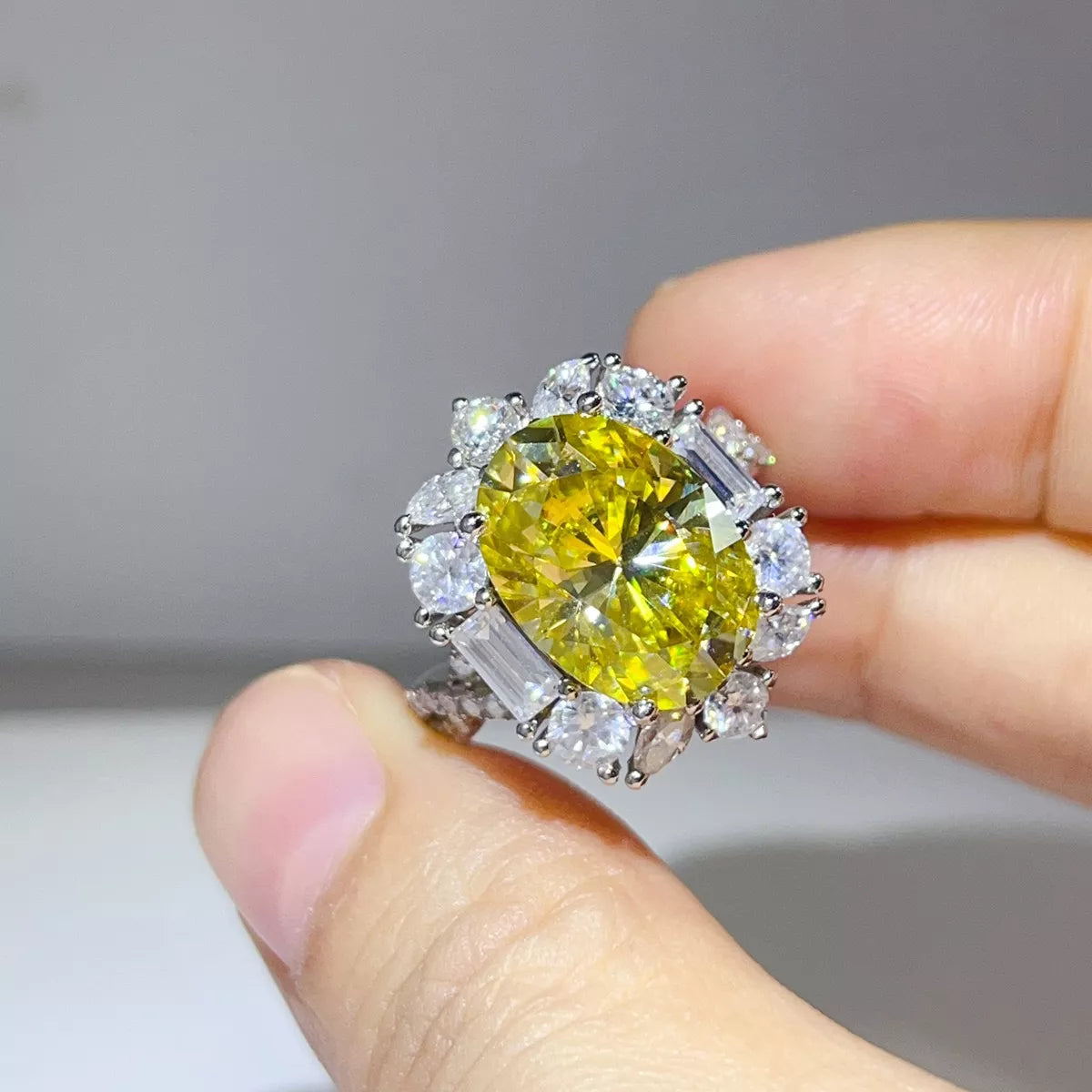 8 Carat Sterling Silver Moissanite Ring in Yellow - women's ring