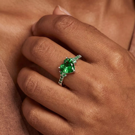 Alloy Zircon Heart-Shaped Ring in Green - women's ring