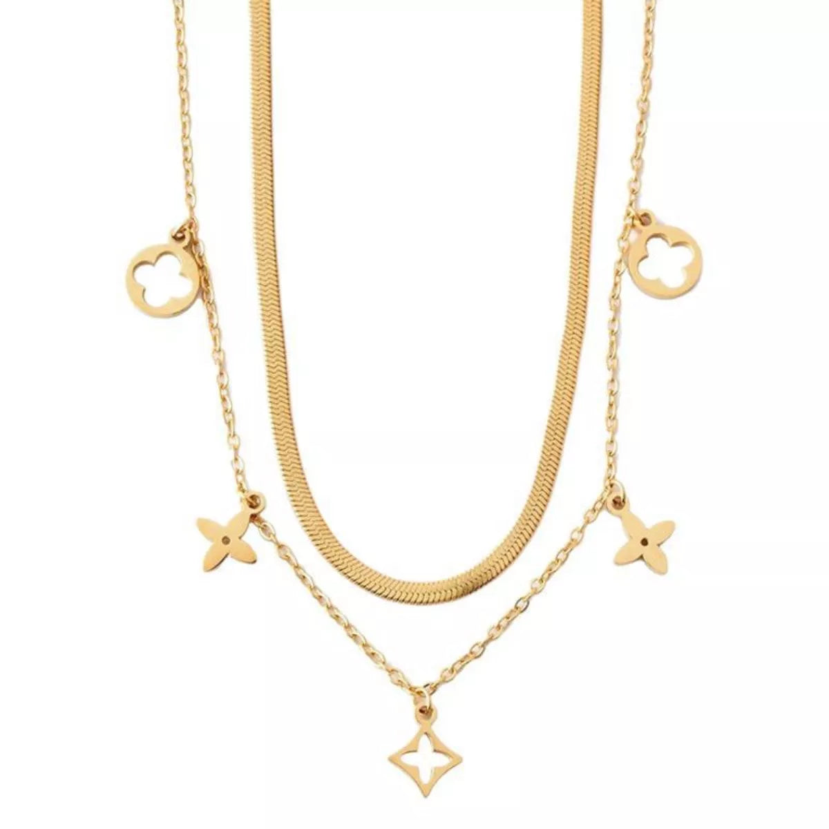 18K Gold-Plated Double Layered Charm Necklace - alternate necklace view