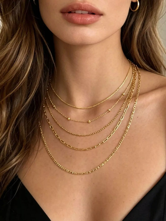 18K Gold-Plated Five Layered Necklace in Gold - women's layered necklace