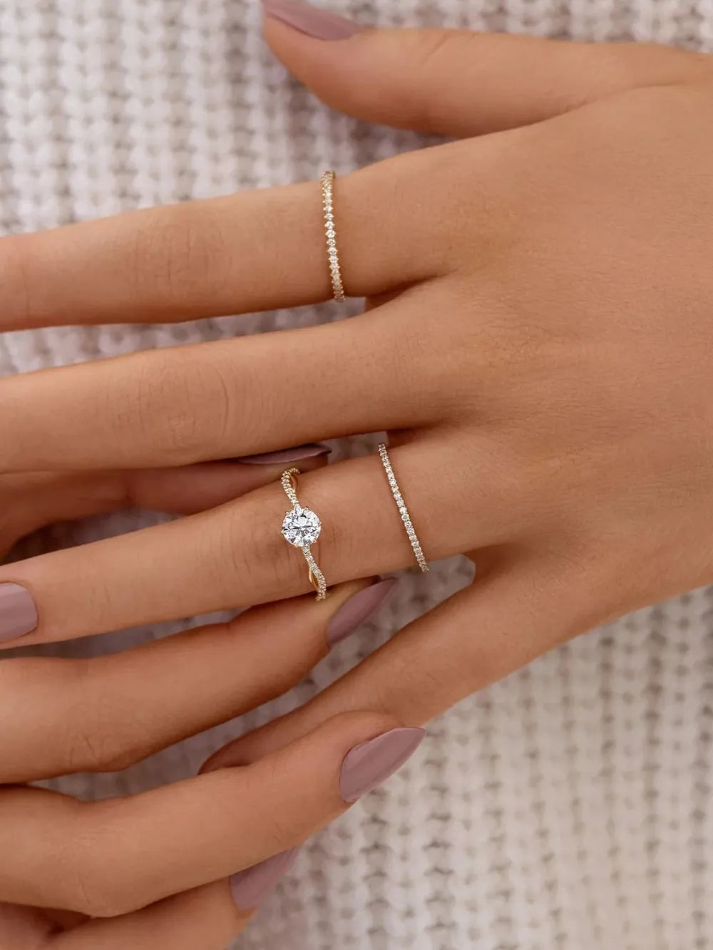 Sterling Silver Inlaid Zircon Ring in Gold - women's ring