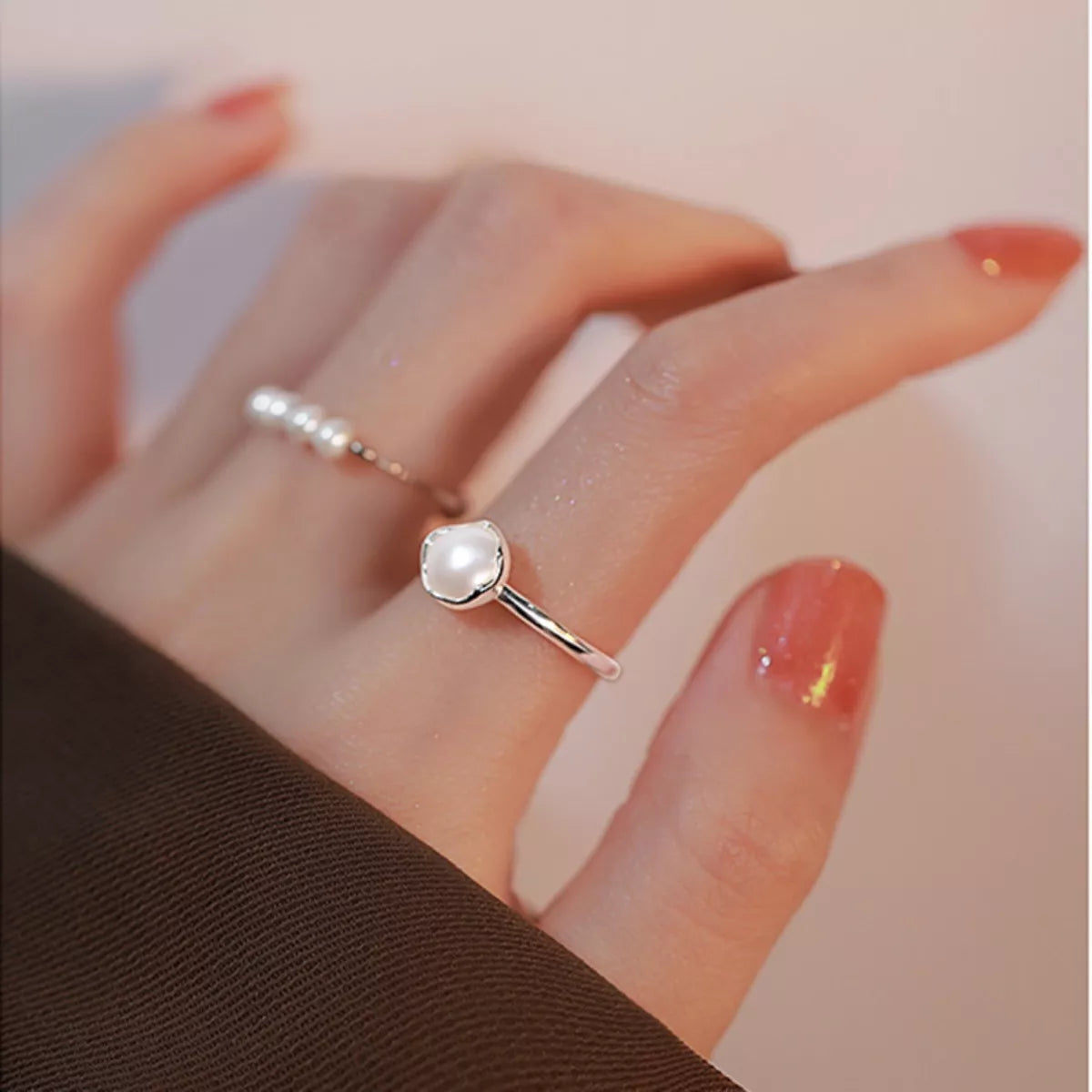 Freshwater Pearl Sterling Silver Open Ring - alternate ring view