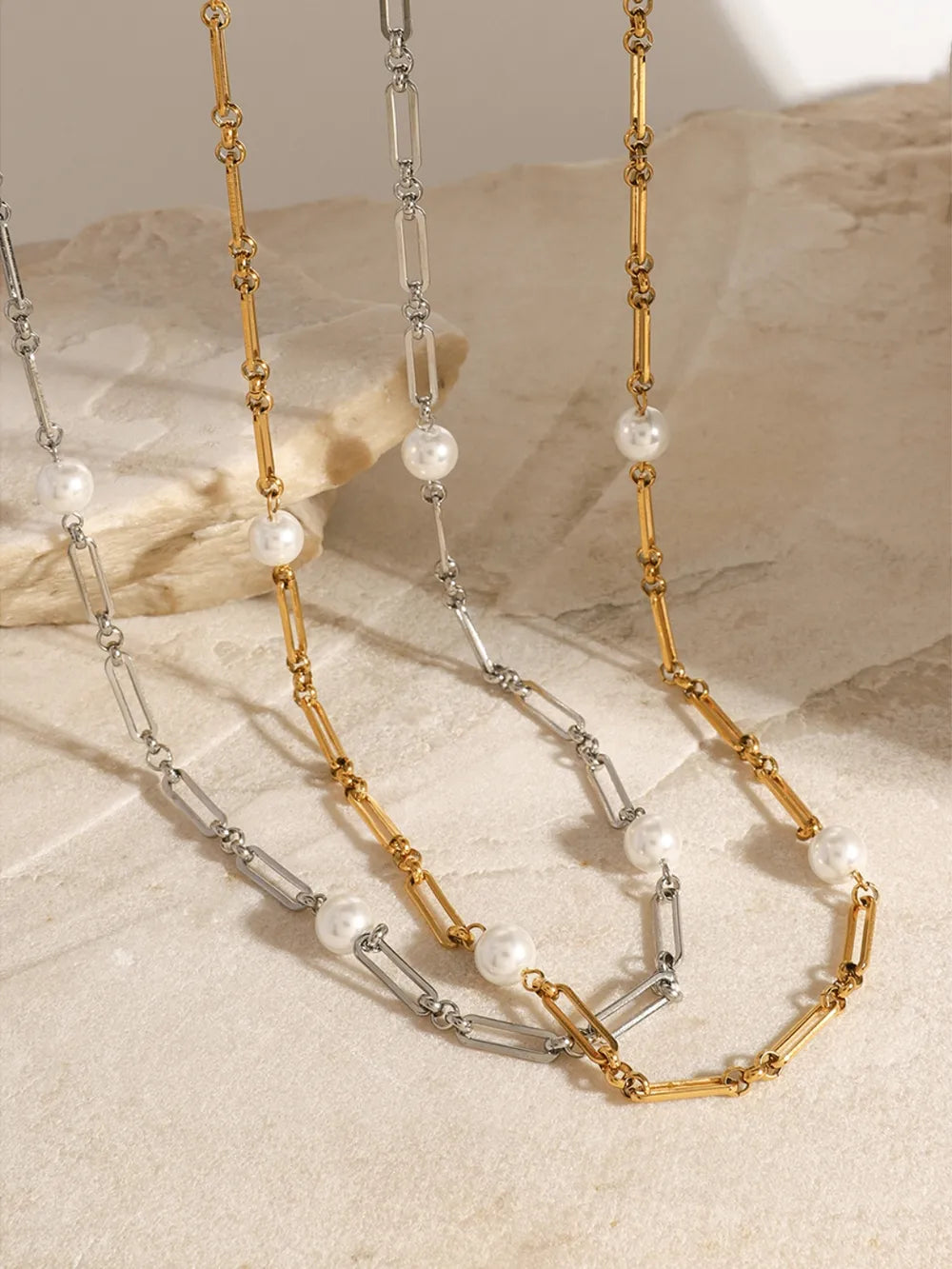 Stainless Steel Pearl Chain Necklace - alternate necklace view