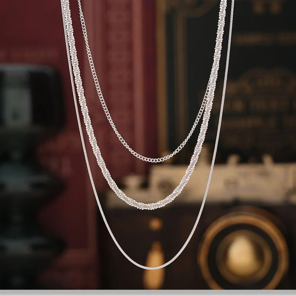 Titanium Steel Three-Layered Necklace - alternate necklace view