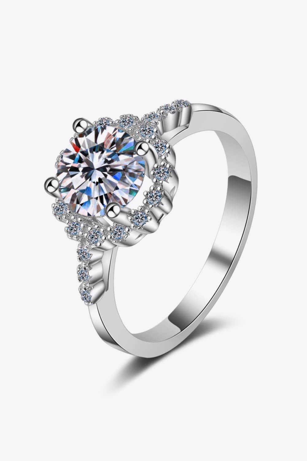 1 Carat Moissanite Rhodium-Plated Halo Ring in Silver - women's halo ring