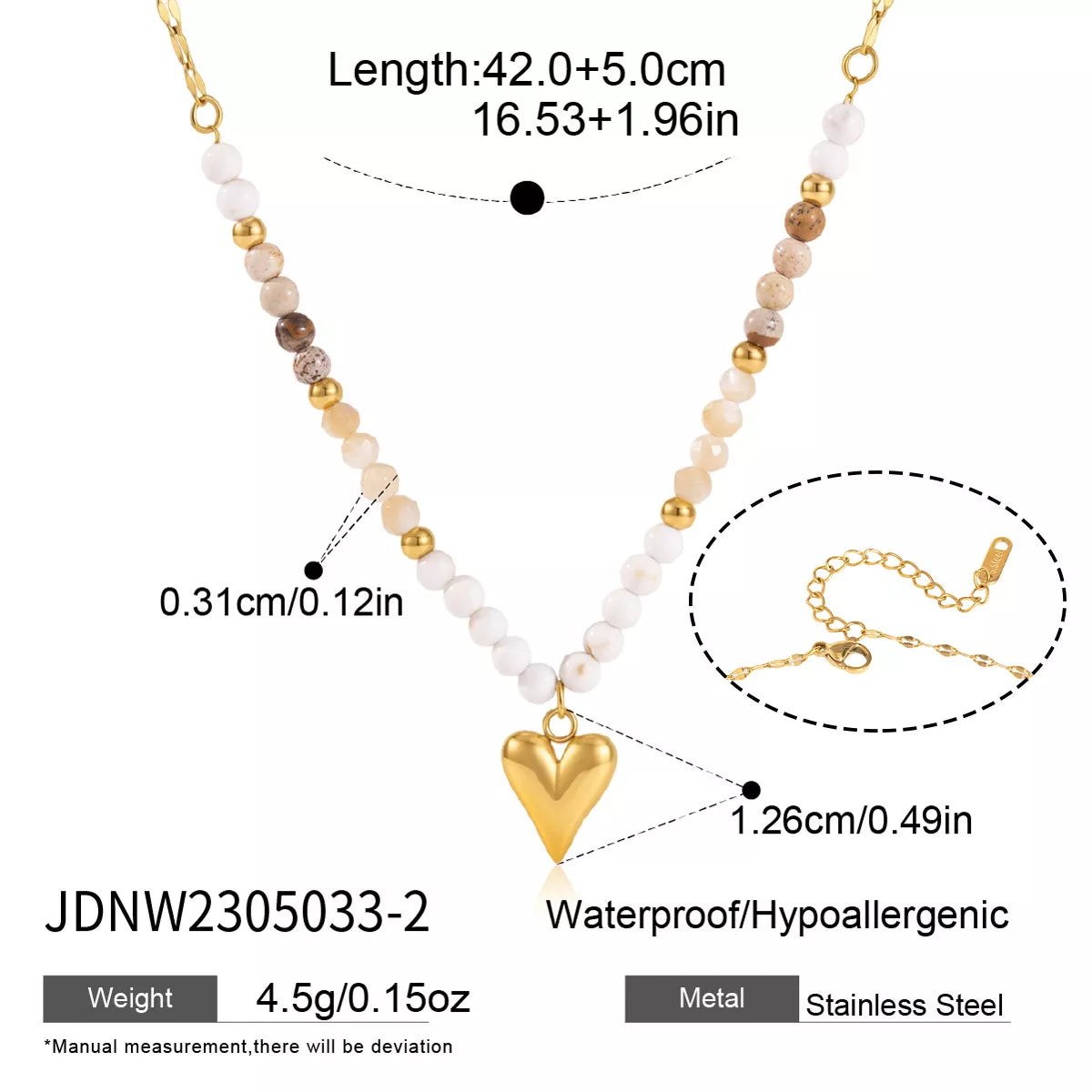 18K Gold-Plated Heart Bead Necklace - alternate necklace view