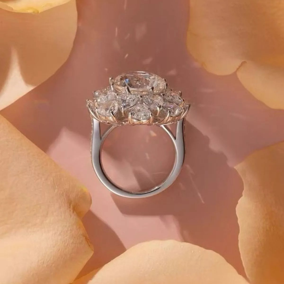 5 Carat Sterling Silver Moissanite Ring in Sunflower 5 Carats - women's ring