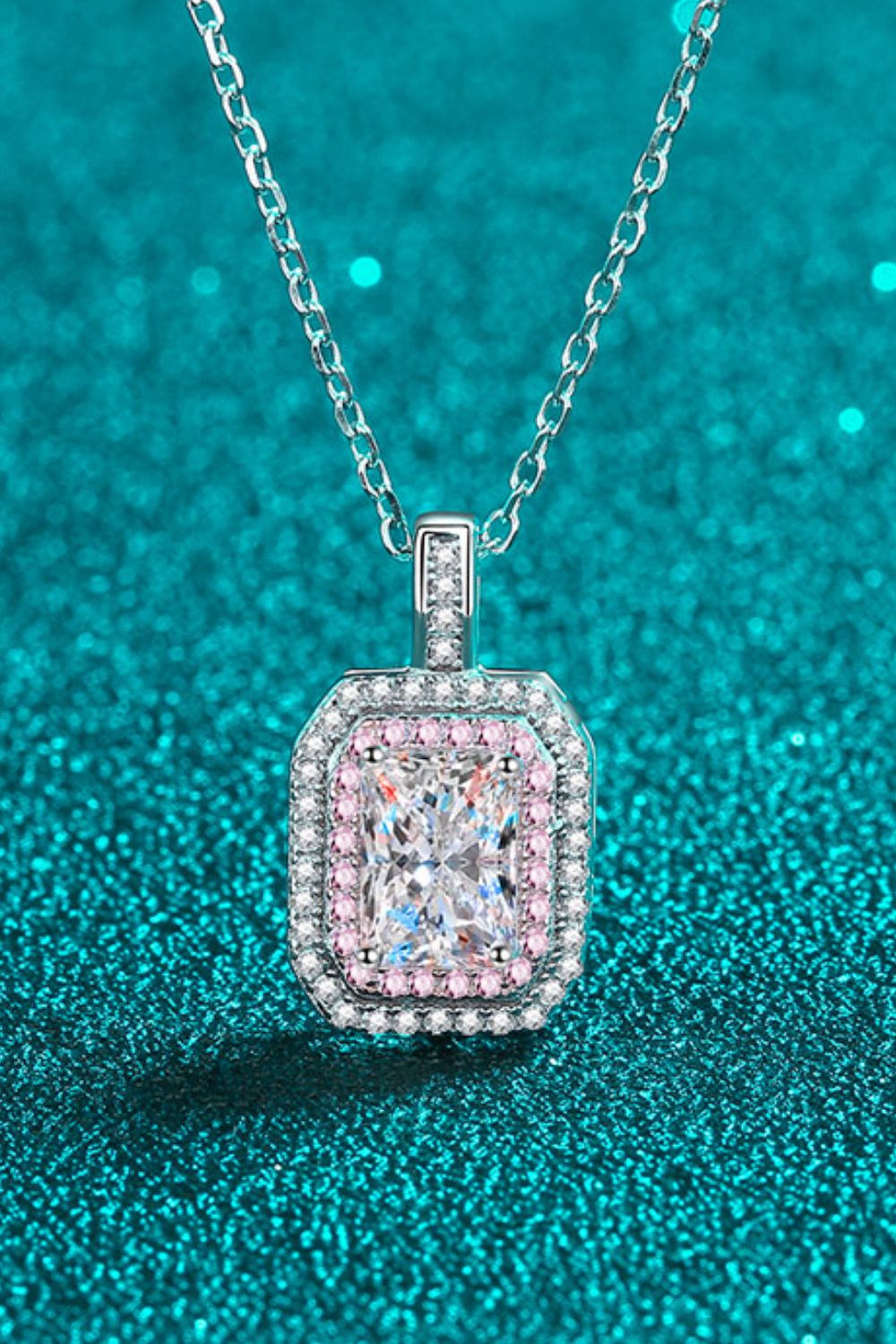 1 Carat Moissanite Geometric Pendant Chain Necklace in Silver - women's pendant necklace
