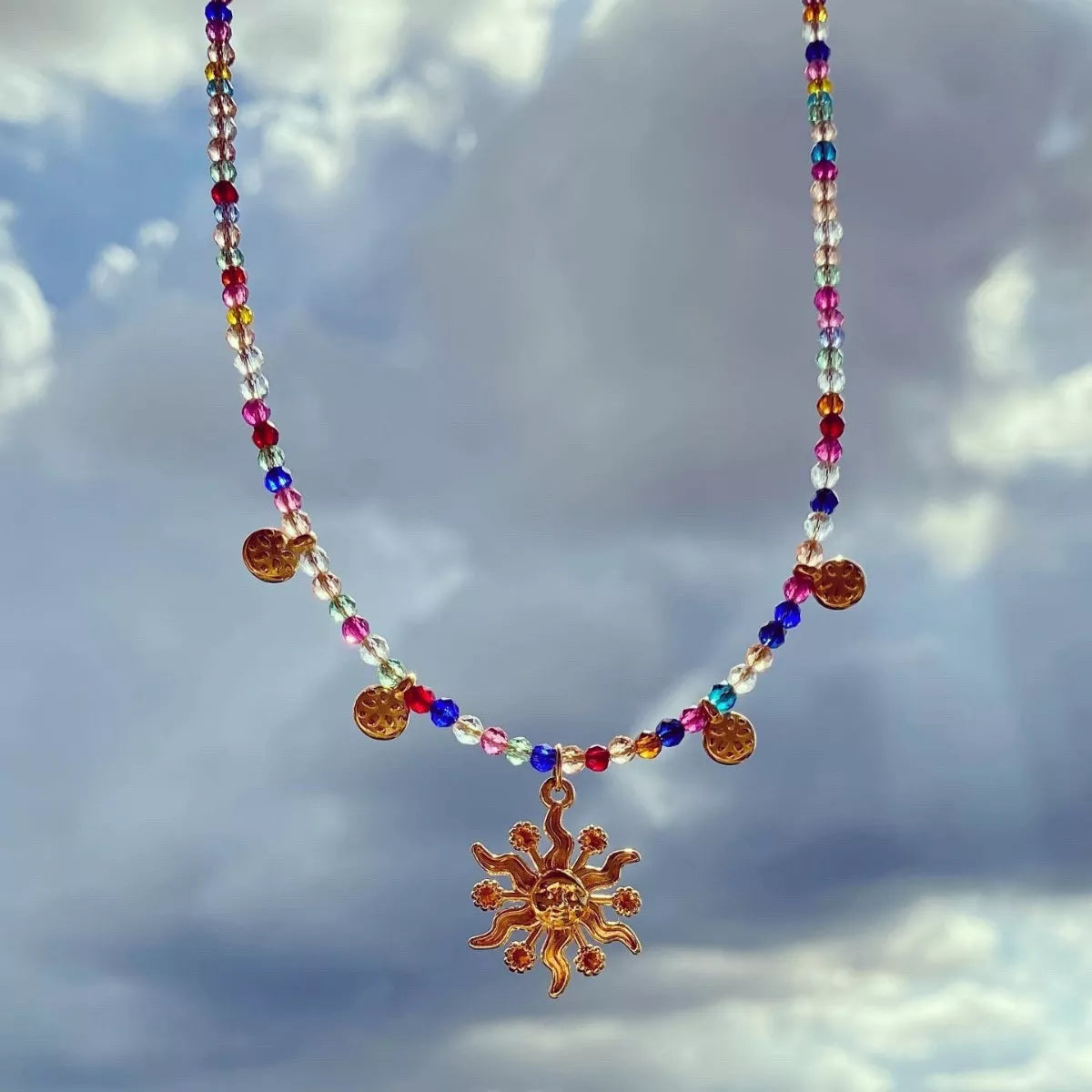14K Gold-Plated Bead Sun Pendant Necklace - alternate necklace view