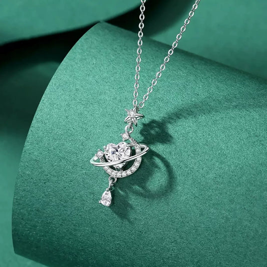 Planet Heart Pendant Necklace in Silver - women's pendant necklace