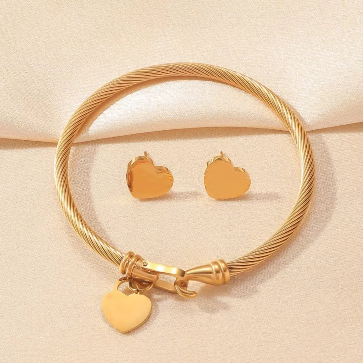 18K Gold-Plated Heart Earrings and Bracelet Set - alternate jewelry view